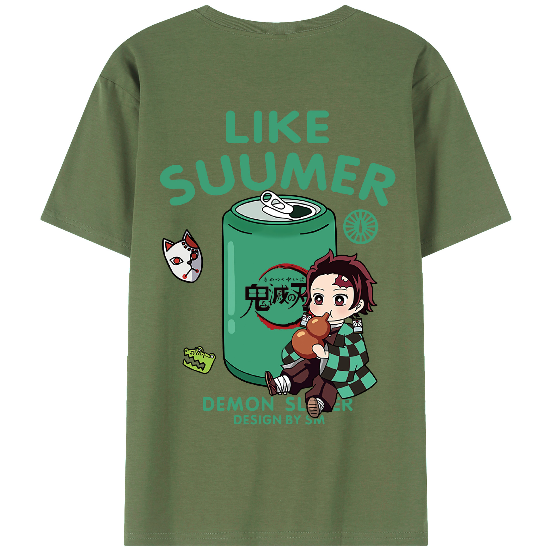 （画像用） 鬼滅の刃 竈門 炭治郎／かまど たんじろう Kamado Tanjirou 綿100％ メンズ半袖Tシャツ（バックプリント） 通気性